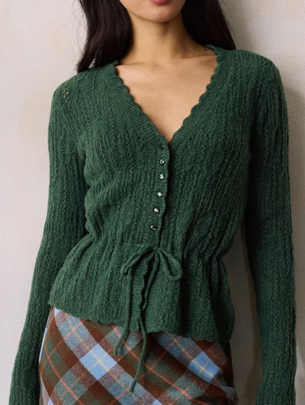 Lauren Conrad Dill Heather Green V-Neck Drawstring Cardigan